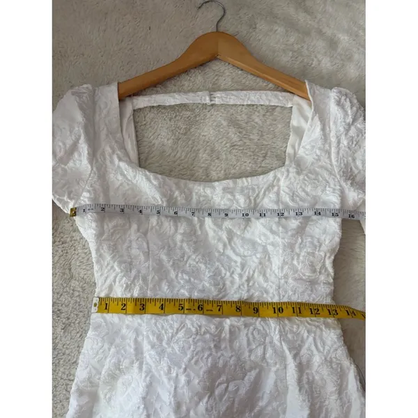 Lulus Elevated Icon White Jacquard Long Sleeve Bow Mini Dress Size Medium Bridal - Image 7