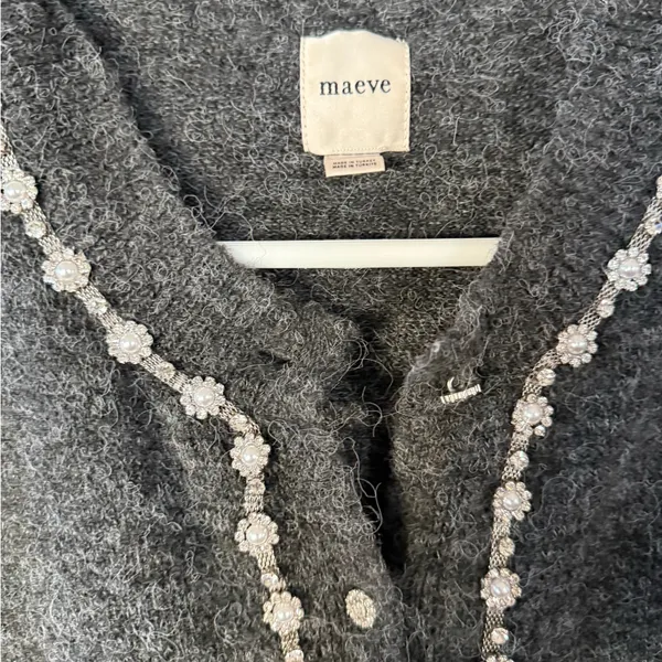 Maeve Dark Gray Crewneck Cardigan with Silver Sequin Trim - Image 4