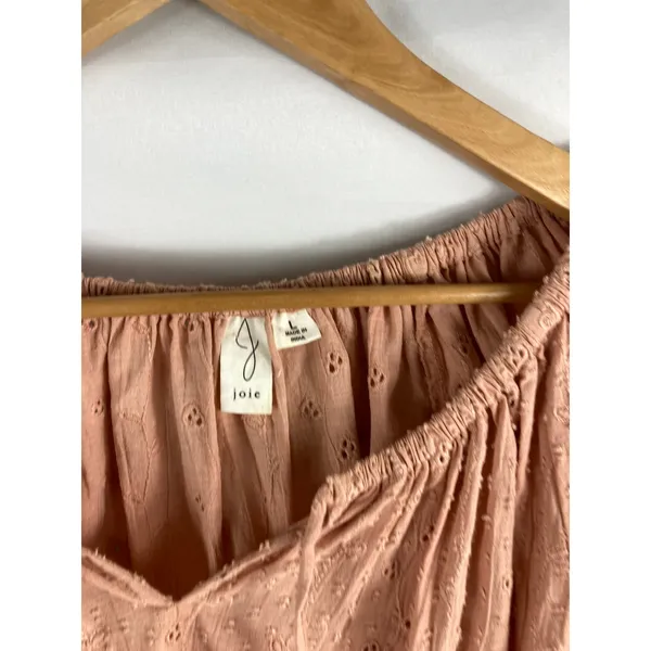Joie Eyelet Textured V Neck Blouse Soft Pink Size Large - Image 4