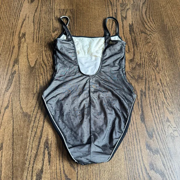 Oscar de la Renta Womens One Piece High Cut Leg Swim Suit Sheer Black Size Large - Image 2