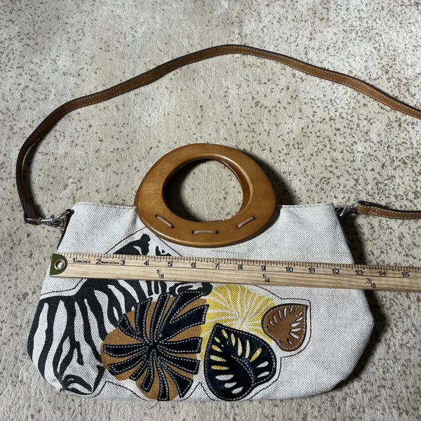 Relic Brand Zebra Tropical Leaf Canvas Handbag Wood Handle Crossbody RLH8120‎ - Image 3