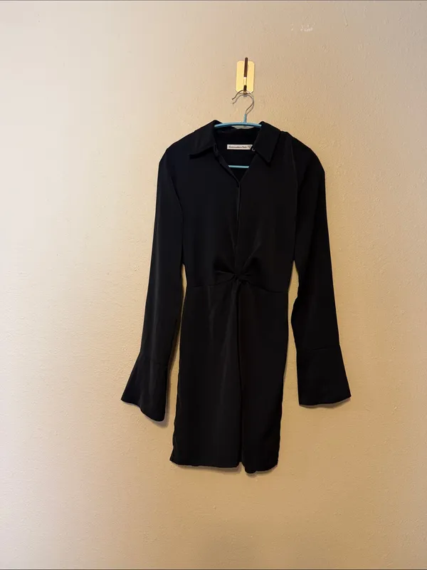 Abercrombie & Fitch Knot-Front Shirt Dress black‎ twist Size XXS Tall - Image 2