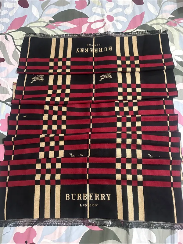 Burberry Black, Red & Cream Plaid Logo Scarf NWT - Image 2
