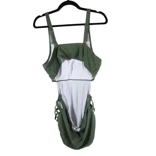 Womens One Piece Swimsuit Open Back Cutouts Removable Cups Olive Green XL - Image 2