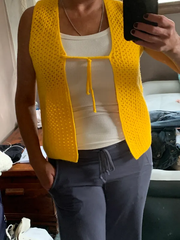 Bright And Cheerful Yellow Lace Front Sweater Vest - Image 4