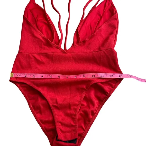 Missguided Red Plunge Bodysuit Strappy‎ Size 2 Snap Bottom - Image 5