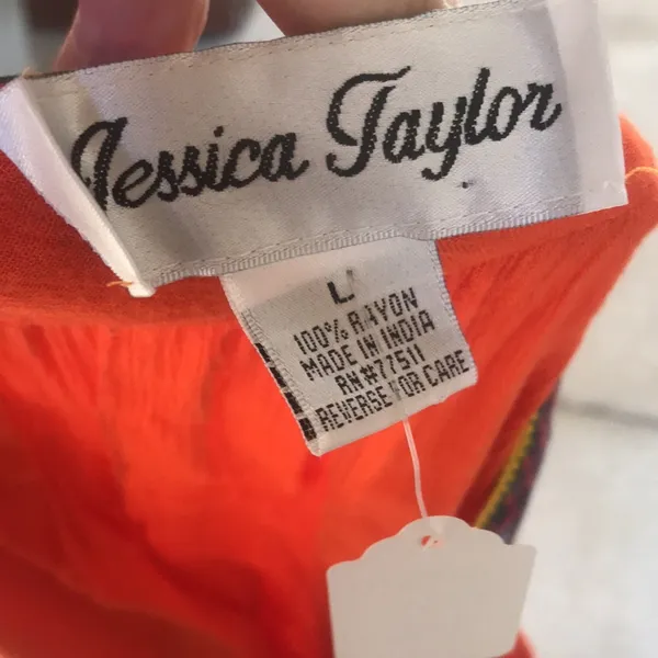 Jessica Taylor Rayon Teresa Orange Printed V-Neck Flowy Sleeveless Dress Size L - Image 8