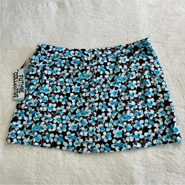 Future Collective Wrap Cargo Skirt Womens Size‎ 0 Linen Blue Ditsy Floral NEW - Image 3