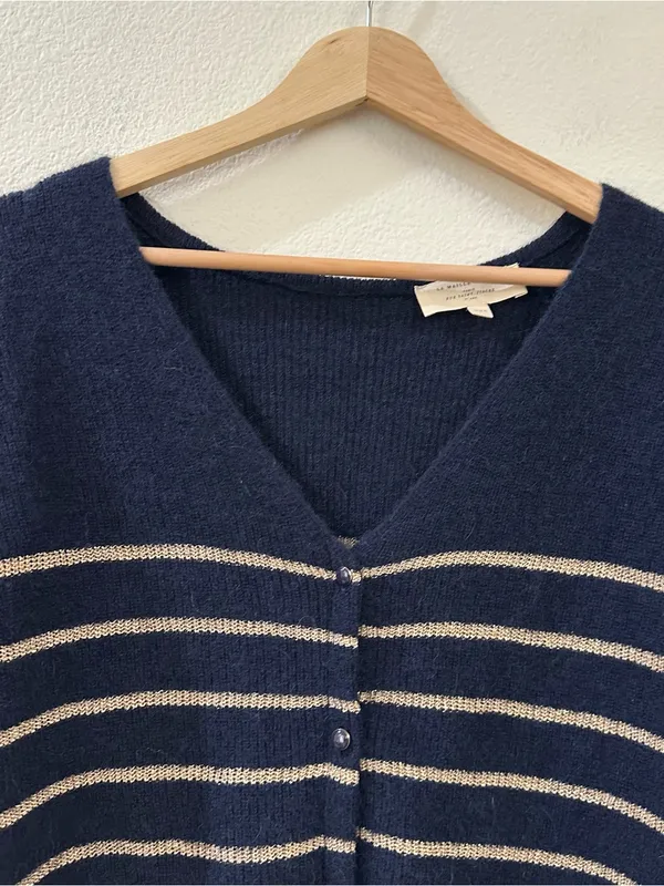 Sezane Women's Barry Cardigan Striped Navy Size XXS - Image 3
