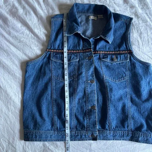Vintage Y2K Cherokee Denim Jean Vest Floral Jaqcquard Boho Trim Size XL - Image 5
