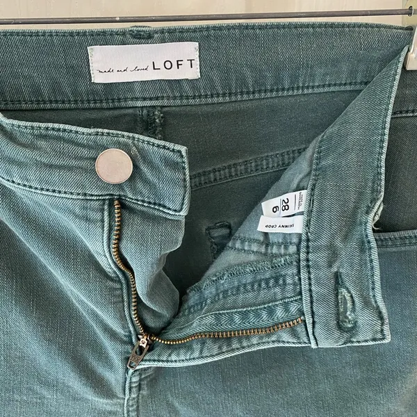 LOFT Skinny Ankle Mid-Rise Jeans in Muted Green - Image 2