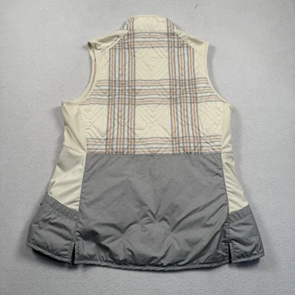 Peter Millar Lizzie Hybrid Vest Womens Large Cream Gray Plaid Quilted Full Zip - Image 5