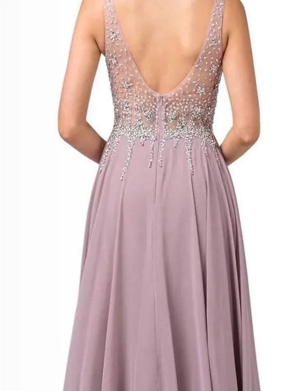 Dancing Queen Embellished V-Neck Prom Dress in Mauve - Image 2