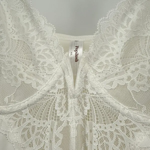 Popilush Built-In Shapewear Slip Dress Women XXL Ivory NEW Lace Trim‎ Maxi Slit - Image 7