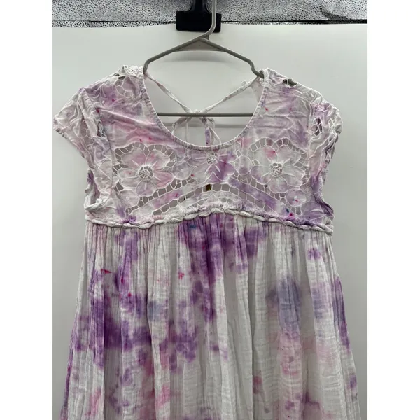 Free People Midi Dress Womens Small Purple Tie Dye Crochet Lace Open Back‎ Boho - Image 2