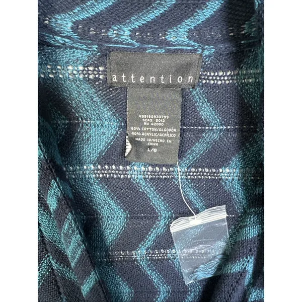 NWOT Attention Womens Cardigan Sweater Large 3/4 Sleeve Knit Open Blue‎ Tie - Image 4