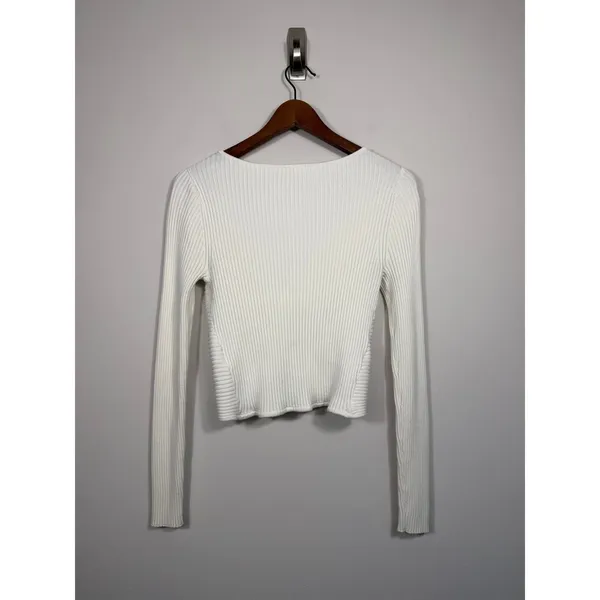 Abercrombie & Fitch Ribbed Twist Front Sweater Top Ivory Medium - Image 2
