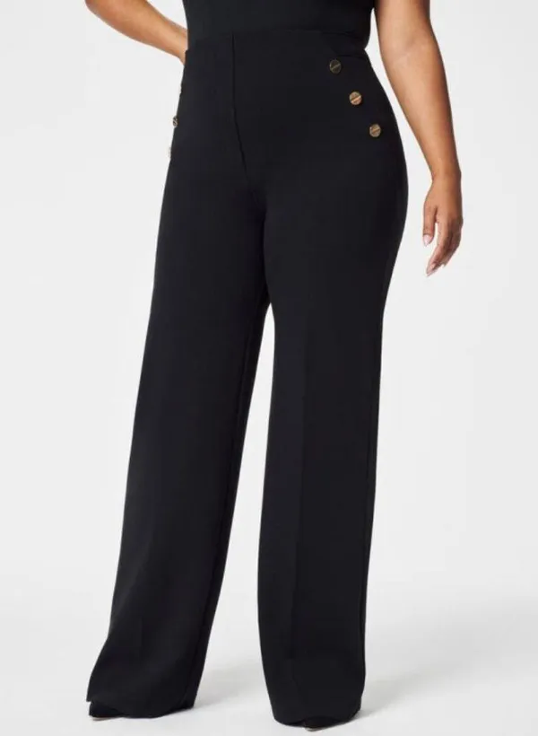 Spanx Ponte Button Front Wide Leg Classic Black High-Rise Waist Stretchy Trouser - Image 5