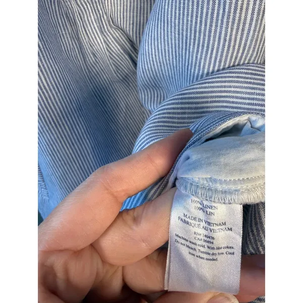 Faherty Isha Linen Dress Small Blue Stripe Pintuck Coastal Summer $178‎ - Image 6