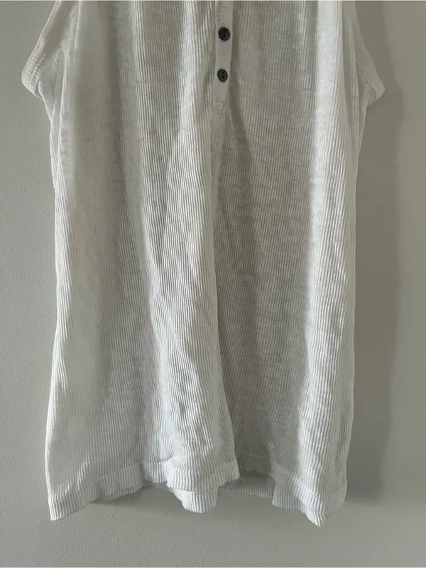 Free People Beach White Henley Ribbed Tank Top Small Cotton Coastal Beach Casual - Image 4