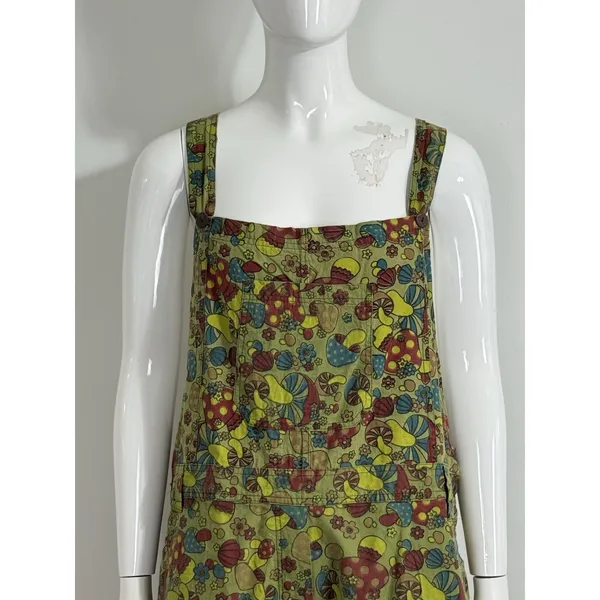 Vintage Jayli Women’s Mushroom Print Overall Shorts Retro Boho Hippie Size XL - Image 3