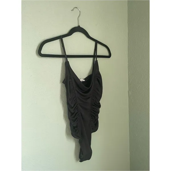 New Free People Black Star Shimmer Ruched Paneling Bodysuit Size XS Going Out - Image 2