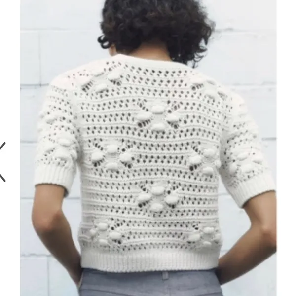 Zara off white cream ivory crochet short sleeve tie front knit sweater cardigan - Image 4