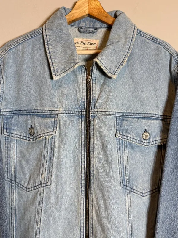 Free People We The Free Your Dad's Distressed Denim Jean Jacket Women's Medium - Image 9