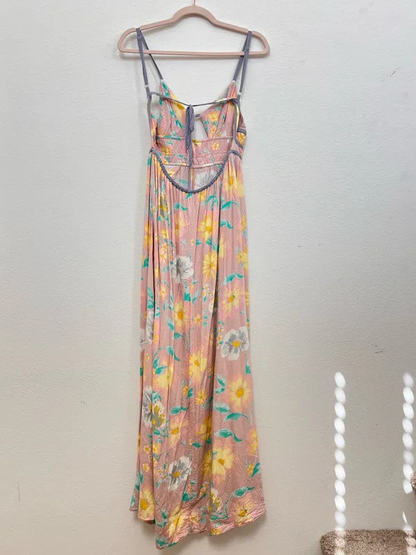 Free People Wisteria Maxi Dress Small Pink Floral Sleeveless Boho Romantic - Image 6