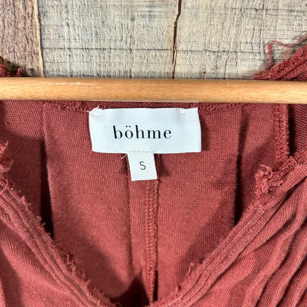 Bohme Rust Red Cotton Blend Pleated Flutter Sleeve Boho Blouse Top Small S - Image 4