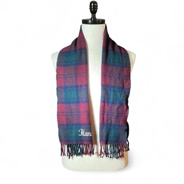 Harvard Tartan Plaid‎ Lambswool Scarf Embroidered Initials Made in Scotland - Image 2