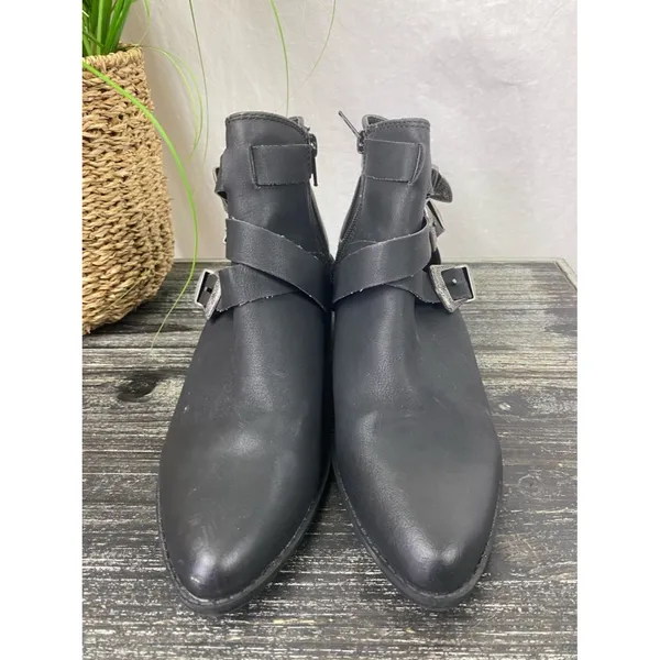 Sugar Black Bailey Zip Buckle Trim Block Heel Ankle Booties Boots 7 - Image 2