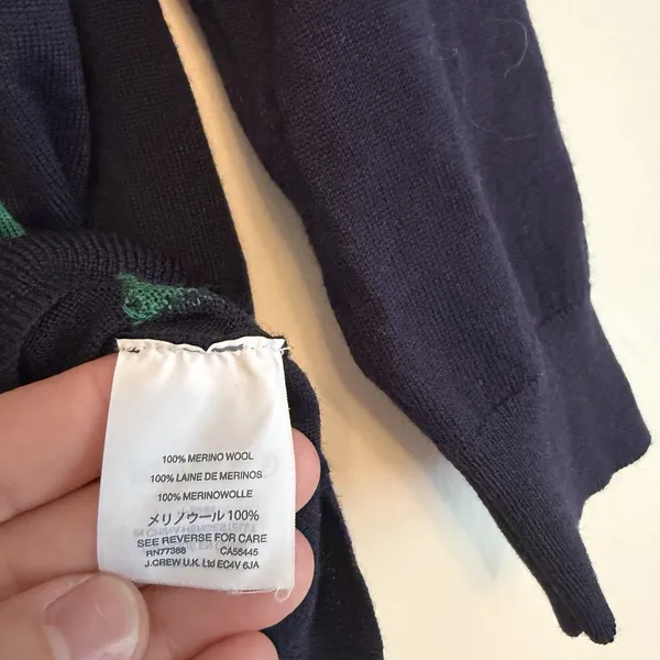 J. CREW Sweater‎ 100% Merino Wool Navy Blue Green Argyle Medium Business Classy - Image 4