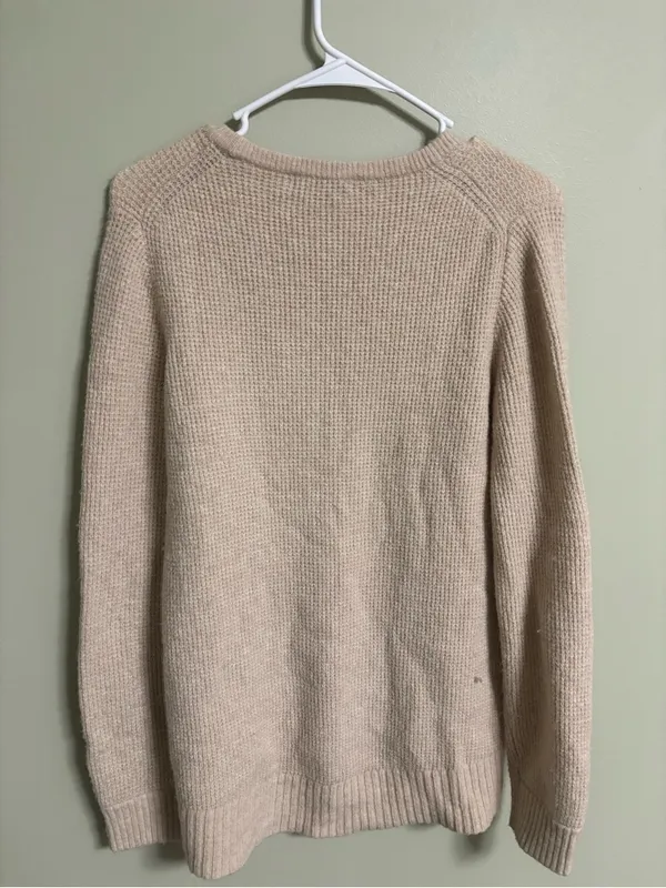 J.Crew Beige Waffle Knit Crewneck Sweater Women's Size Small Alpaca Merino Wool - Image 2