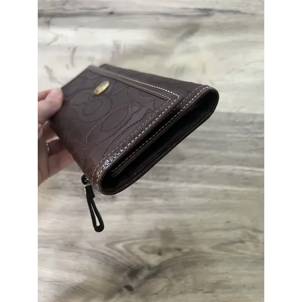 Coach Brown Leather C Monogram Stitched Continental Long Wallet Checkbook - Image 7