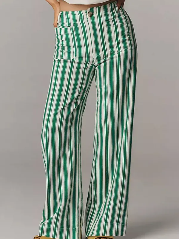 Anthropologie Maeve Colette Striped High Rise Linen Blend Wide Leg Pants Size 30 - Image 10
