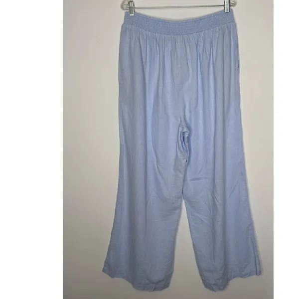 Aerie 2020s Blue Linen Blend Wide Leg Pants XL Elastic Waist Pockets NWT - Image 4