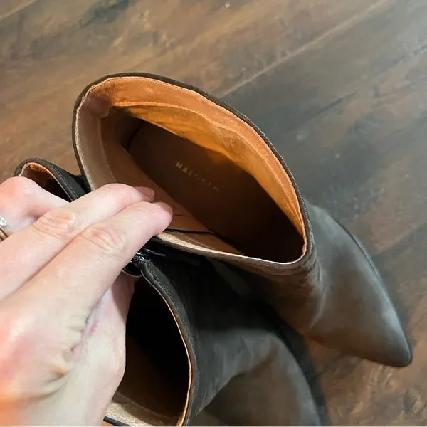 Halogen Brown Pointed Toe Bootie Stacked Heel - Image 8
