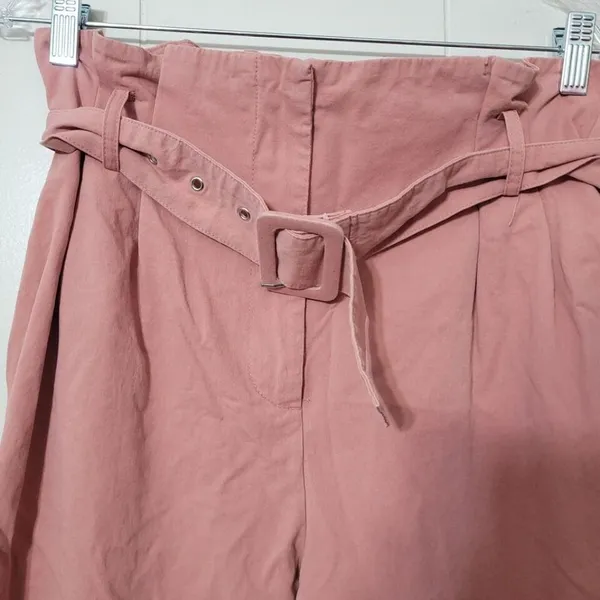 Zara Paperbag Wide Leg Pants Pink High Rise Belted Size M - Image 7