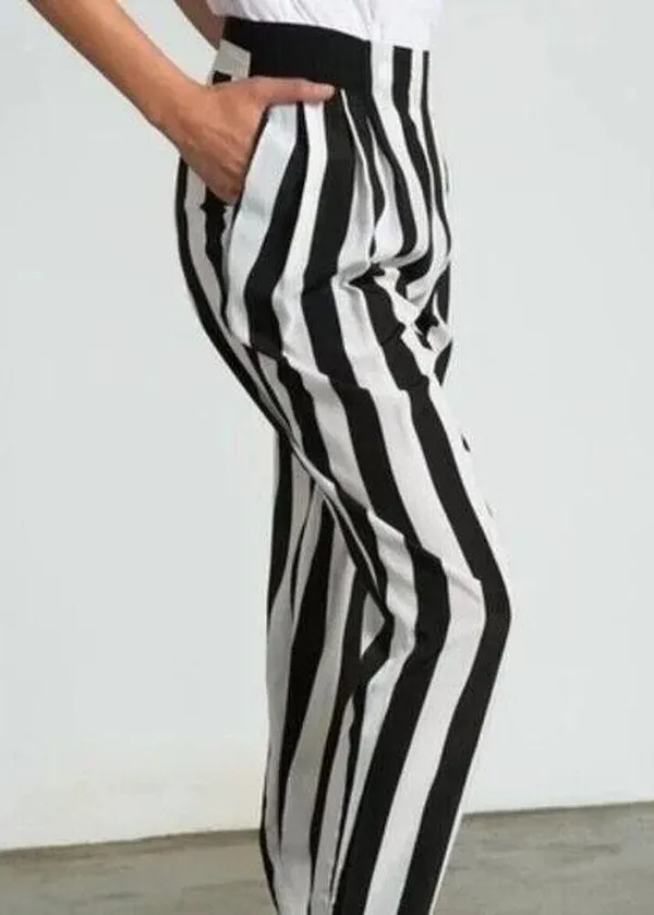 NWT Sans Souci Striped Lightweight Satin Feel Trouser Ankle Pant XL Black White - Image 8