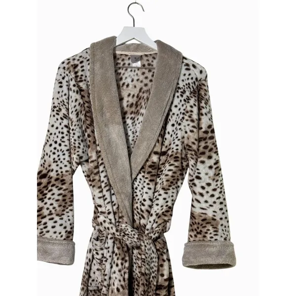 Natori Womens XL Leopard Plush Robe Animal Print Long Belted Shawl Collar - Image 3