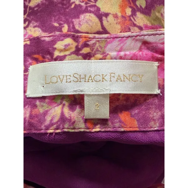 LoveShackFancy Floral Bubble Hem Mini Skirt Purple Pink Rose Print Size 2 - Image 4
