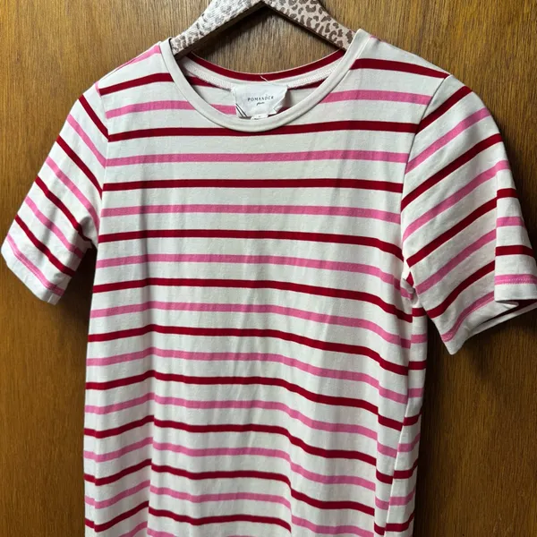 Tuckernuck Pomander Place Gio Stripe Short Sleeve Long Maxi Dress Red Pink Small S - Image 7