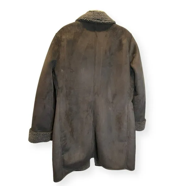 Lands' End Faux Suede Shearling Coat Jacket Longline Women's Size M 10-12‎ Black - Image 3