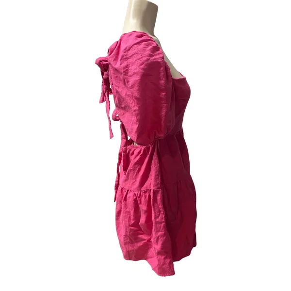 Hello Molly Womens Size 6 Pink Square Neck Puff Short Sleeve Tiered Mini Dress - Image 2