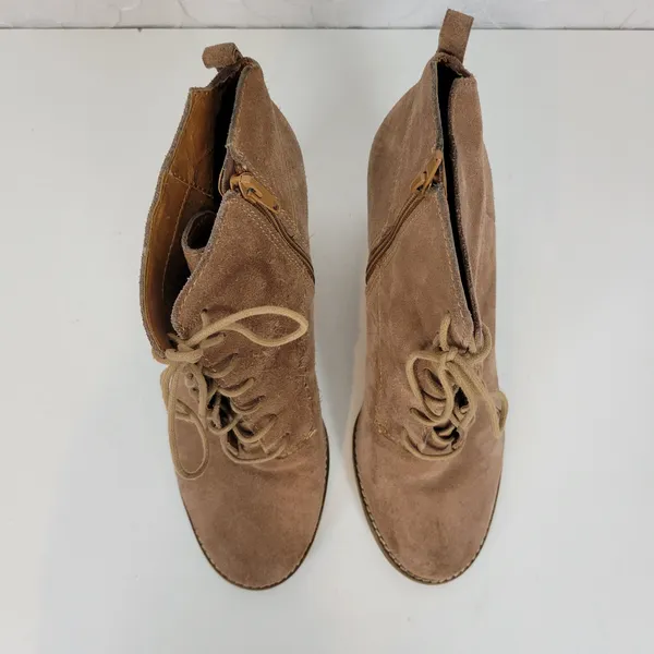 Lucky Brand Yoanna Womens Boots Size‎ 8 Tan Suede Lace Up Wedge Zip Ankle Boots - Image 9