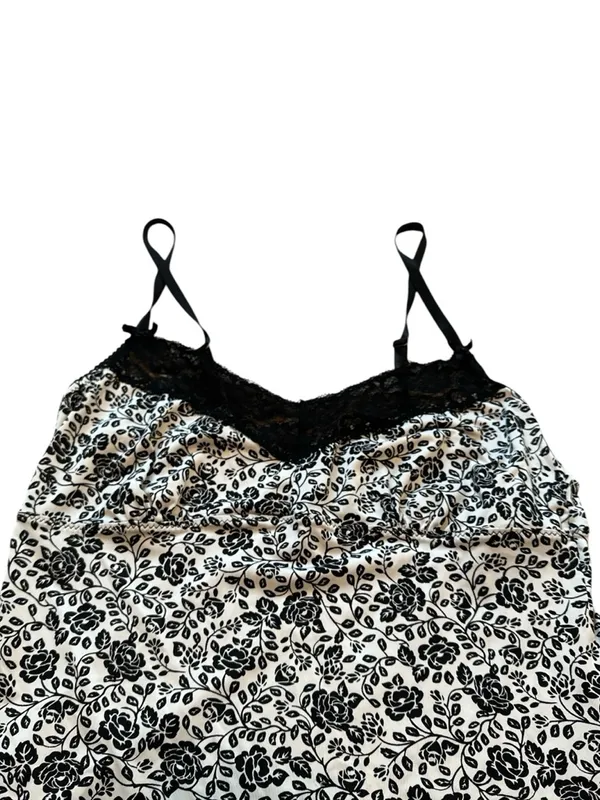 Laura Ashley Babydoll Cami Top White & Black Floral Summer Boho Y2K Size Small - Image 2