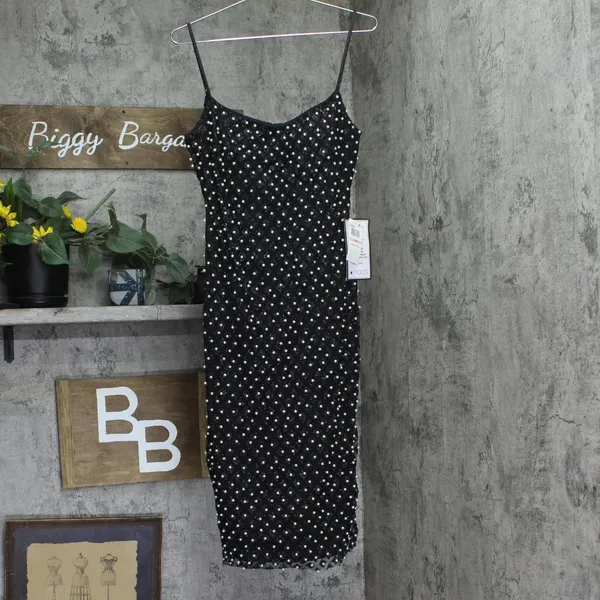 NWT B. Darlin Pearl-Embellished Bodycon Glitter Dress Black / White 13/14 - Image 4