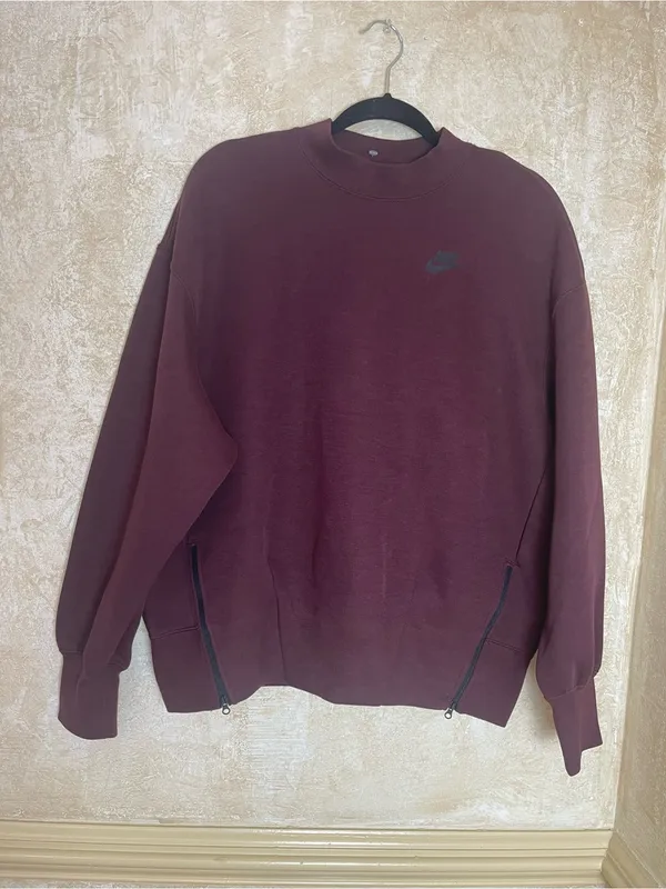 Nike Sportswear Tech Fleece Style Crewneck Sweatshirt Maroon Burgundy Sz S - Image 4