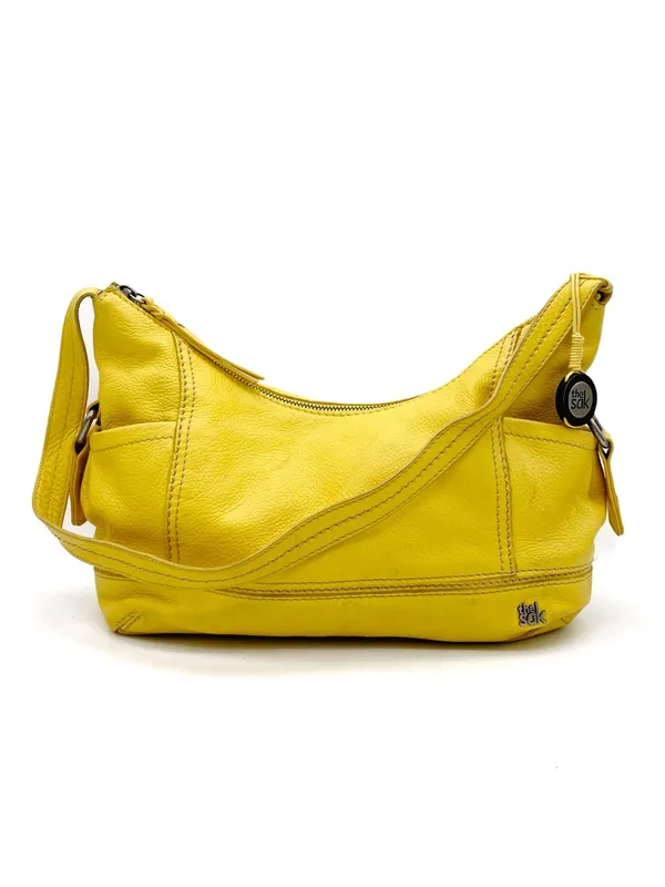 The Sak Kendra Hobo Shoulder Bag Mustard Yellow Leather Slouchy Zip Pocket Purse - Image 4